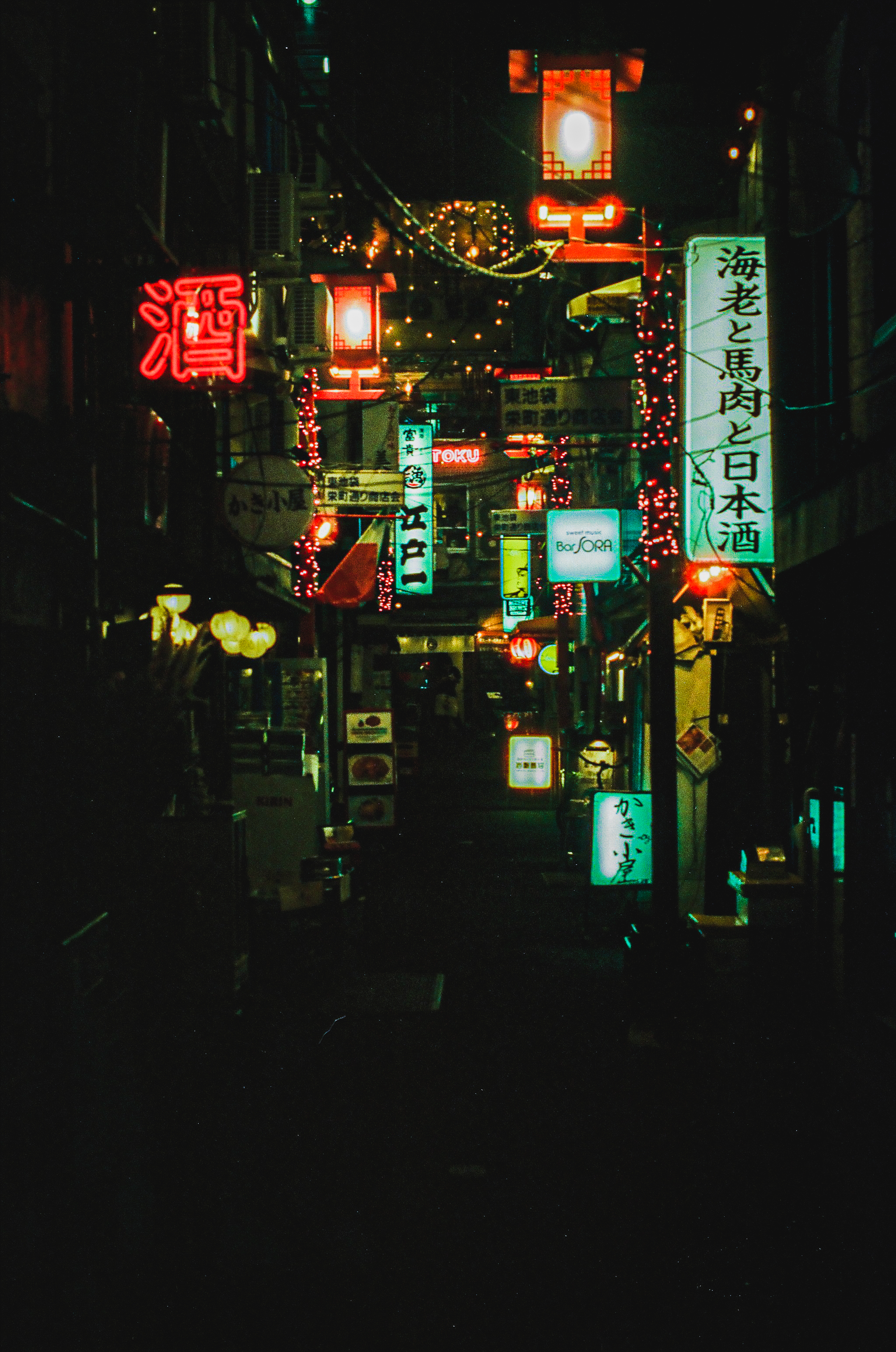 An alley at night in Ikebukuro.